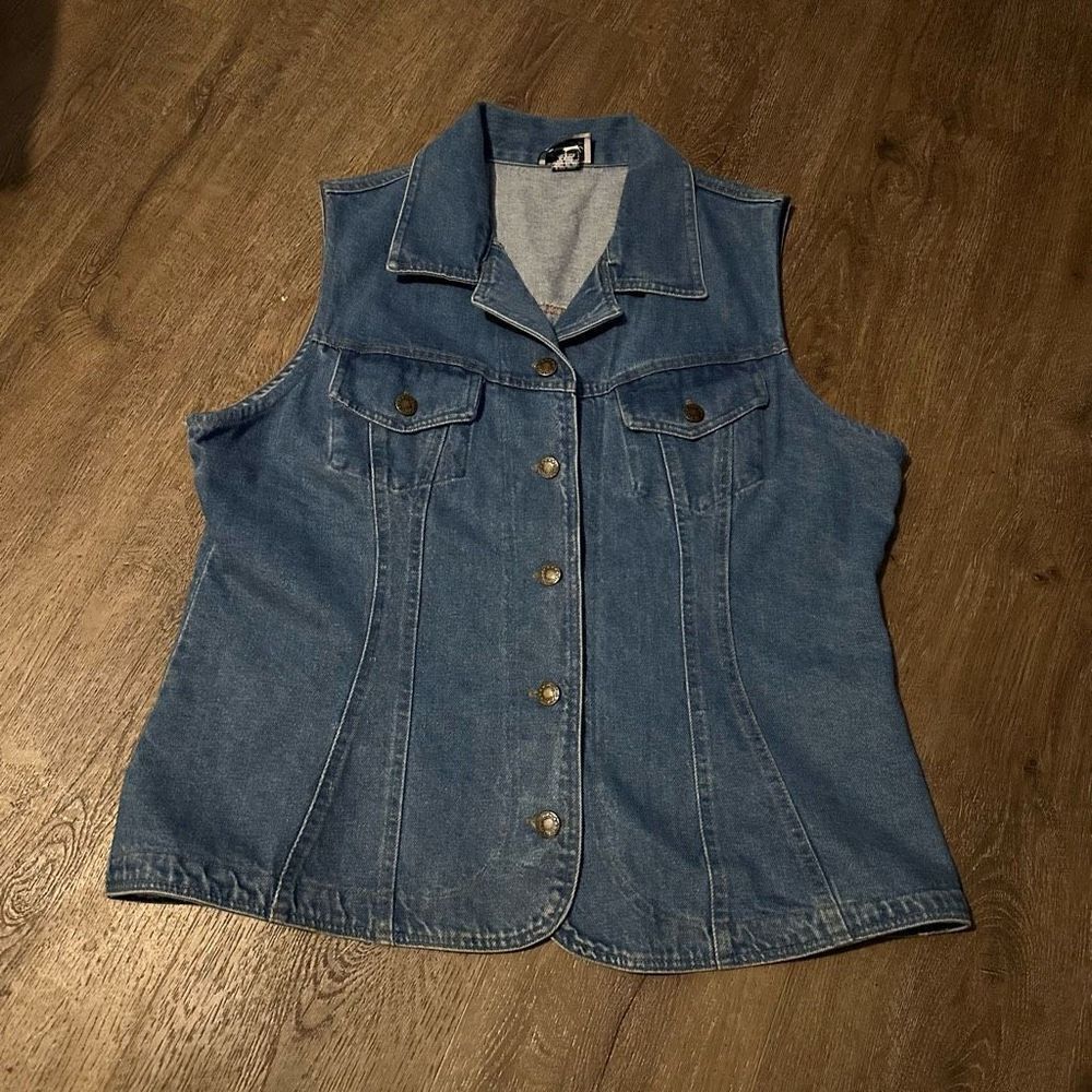Vintage Antonia Women’s Denim Jean Button Up Vest USA made 90s Size Large